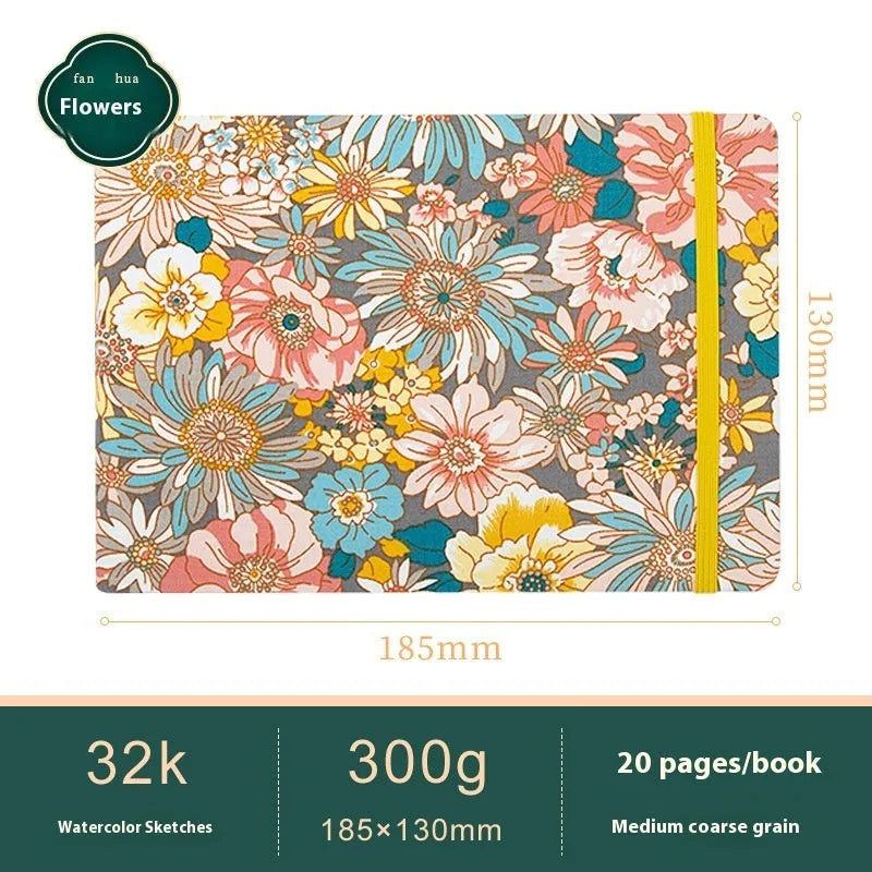 Feiluniao handmade fabric watercolour notebook with cotton paper, 185mm long, shown in a cover design option.