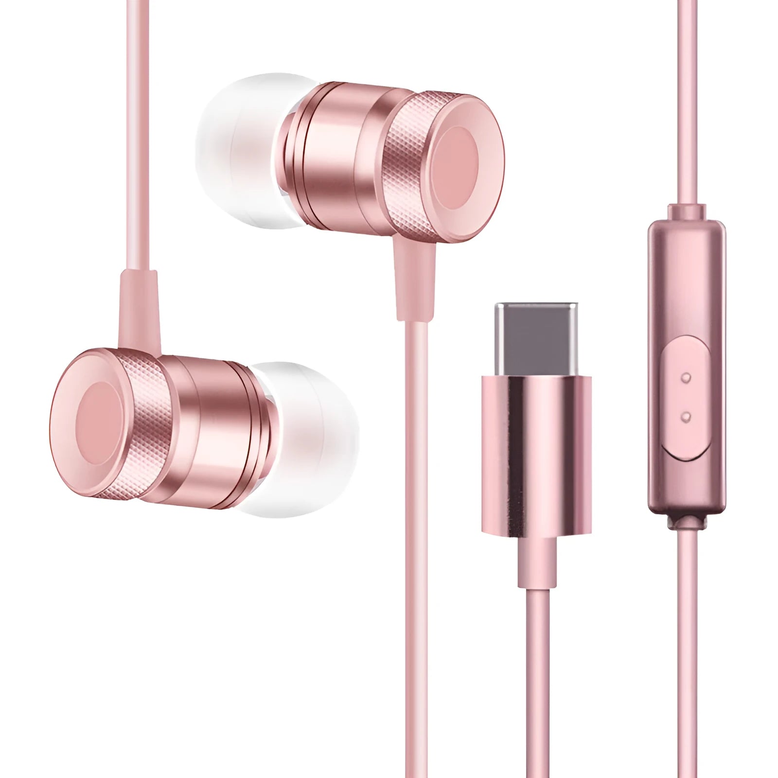 In-ear headphones with TPE cable in black, gold, pink or silver colours showing 10mm drivers