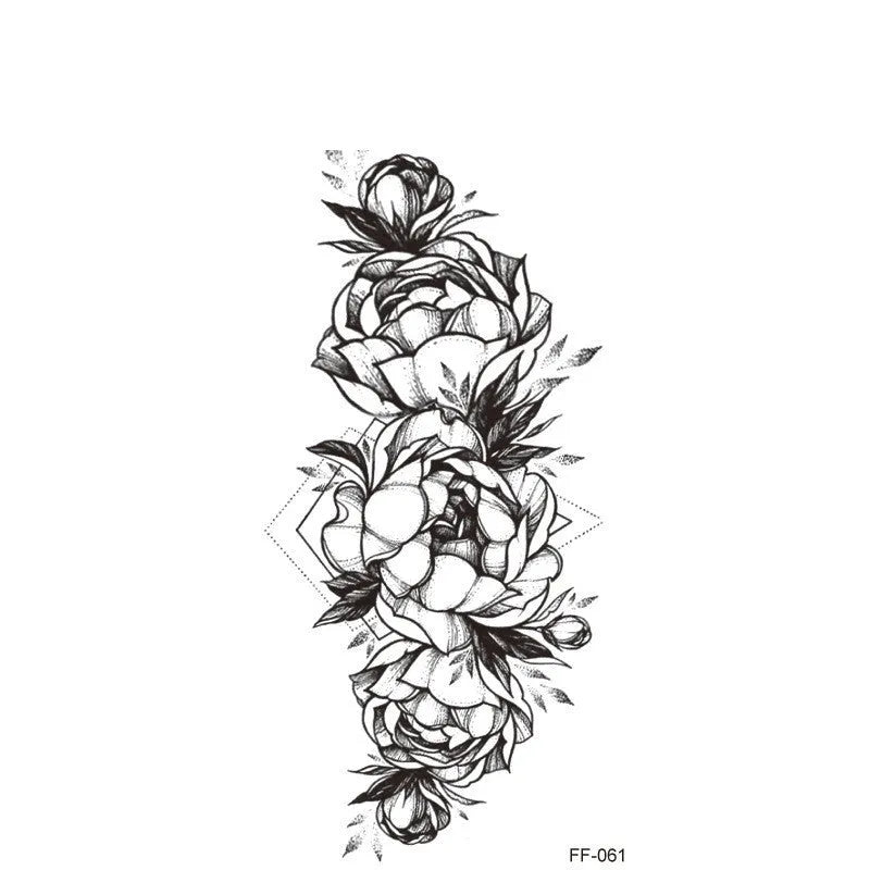 Plain flower tattoo sticker with geometry pattern using water transfer printing in multiple style options