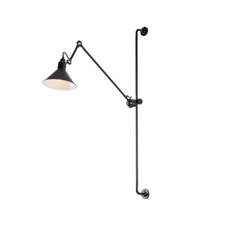 Rotating rocker arm wall lamp with plug, Nordic style iron lampshade, black lamp body, warm bulb