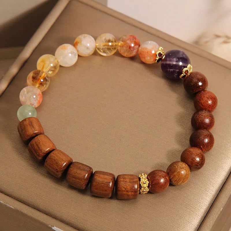 Yellow tower crystal and ebony amethyst women's bracelet with pearl rhinestone pastoral design