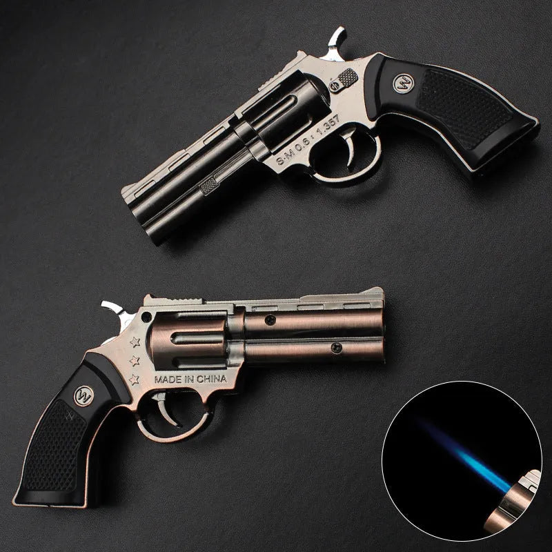Inflatable windproof direct flame lighter metal body black and gold butane cigarette lighter