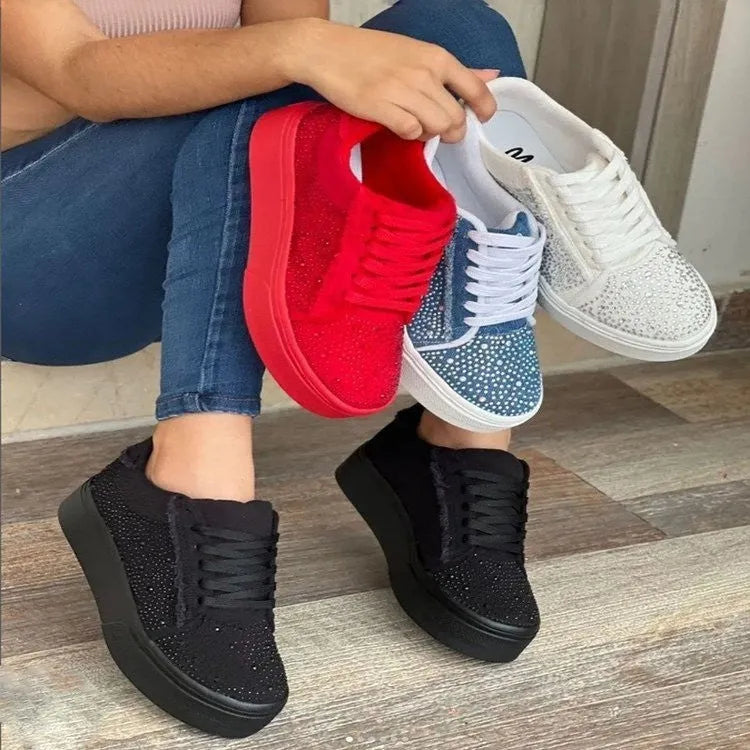 Plus size women's casual sports shoes with thick rubber soles and lace-up design in multiple colours
