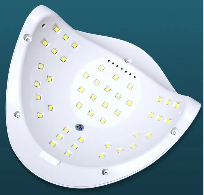 White nail polish drying lamp with dual UV/LED light source and timer controls