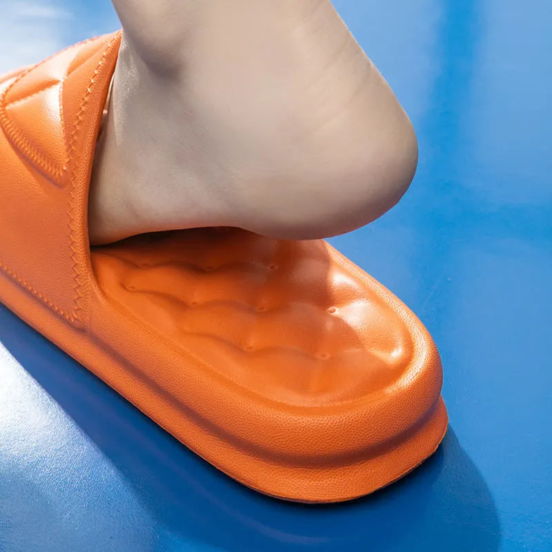 Soft EVA bathroom slippers with thick non-slip soles in caramel colour