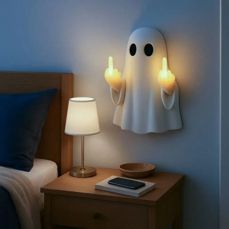 White plastic ghost statue night lamp with modern design for Halloween decoration