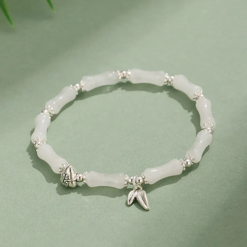 Green aventurine bamboo strawberry crystal bracelet with mixed stones and adjustable sizing