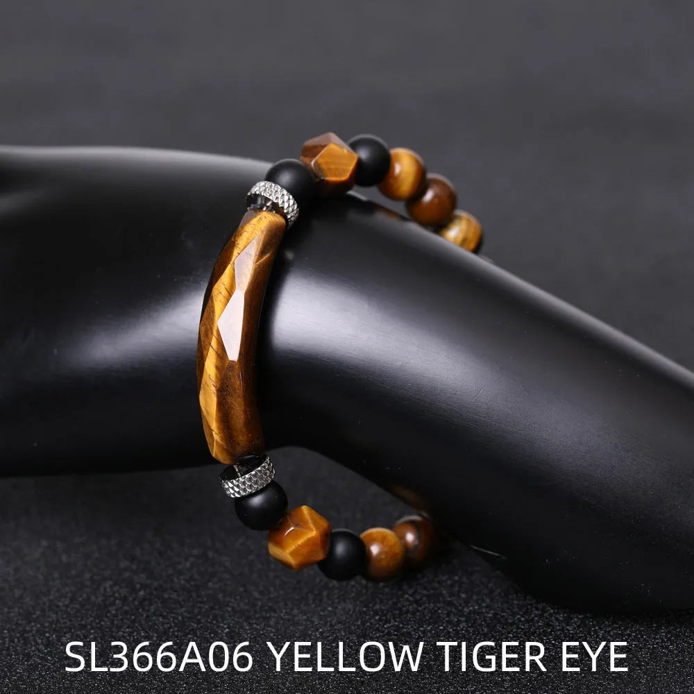 Handmade diamond-shaped cut agate bracelet with geometric pattern and fan-shaped elements