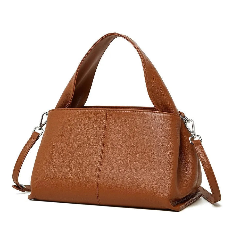 Female retro texture genuine leather messenger bag in horizontal square design with double shoulder straps