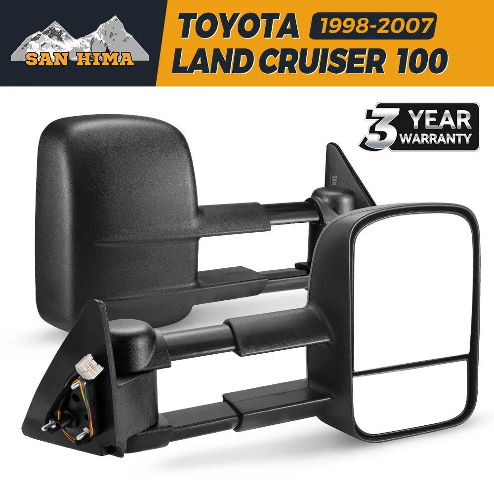 Black foldable rearview mirror pair for Toyota Land Cruiser 100 1998-2007 models