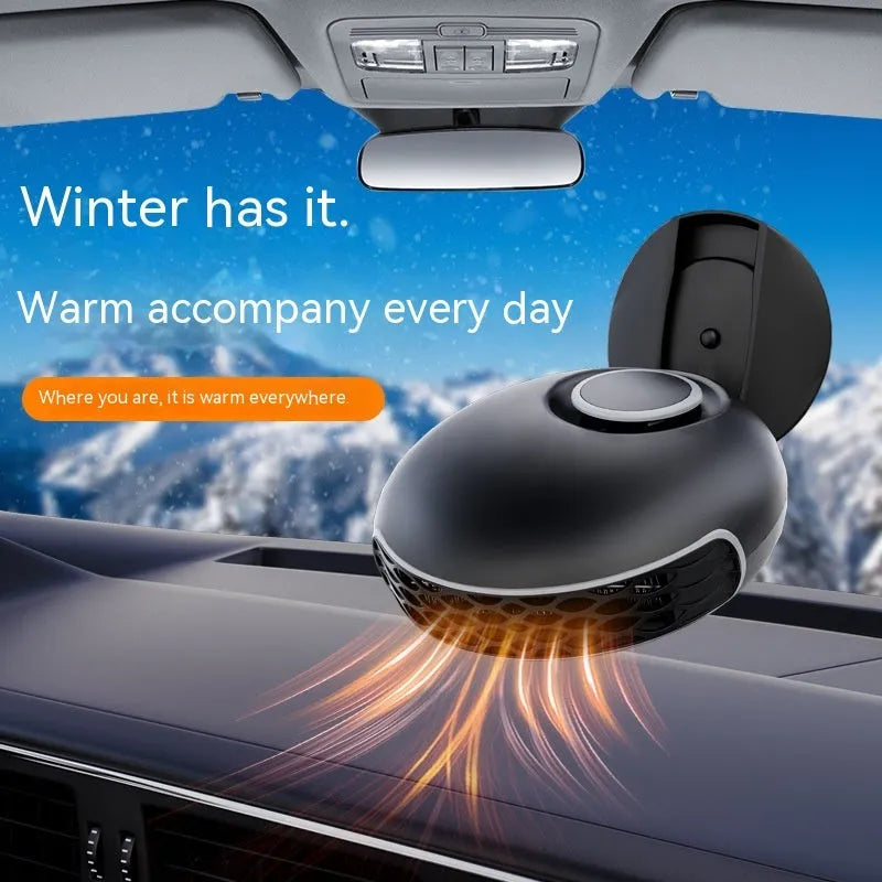 Black portable car heater with long power cable for 12v and 24v defrosting and demisting.