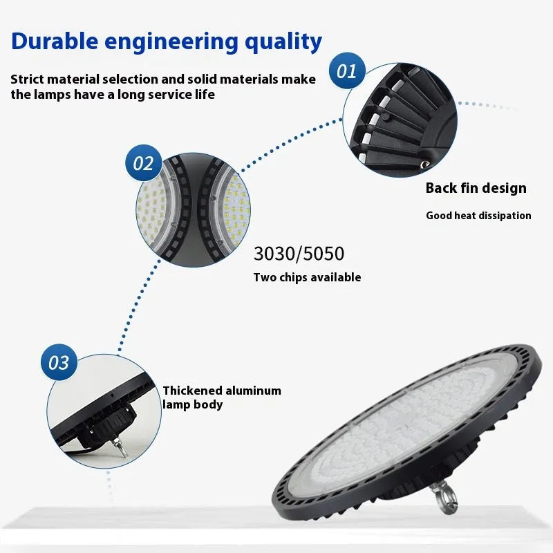 Waterproof UFO-shaped pendant lamp for industrial workshop lighting, 100W-200W, 24000lm, white light