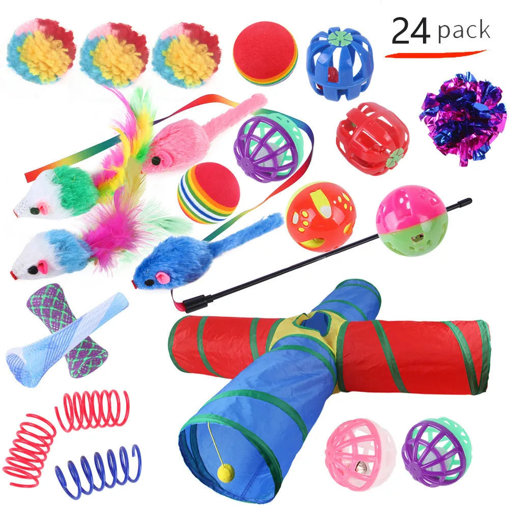 Plastic cat channel tunnel toy set showing single and double layer designs