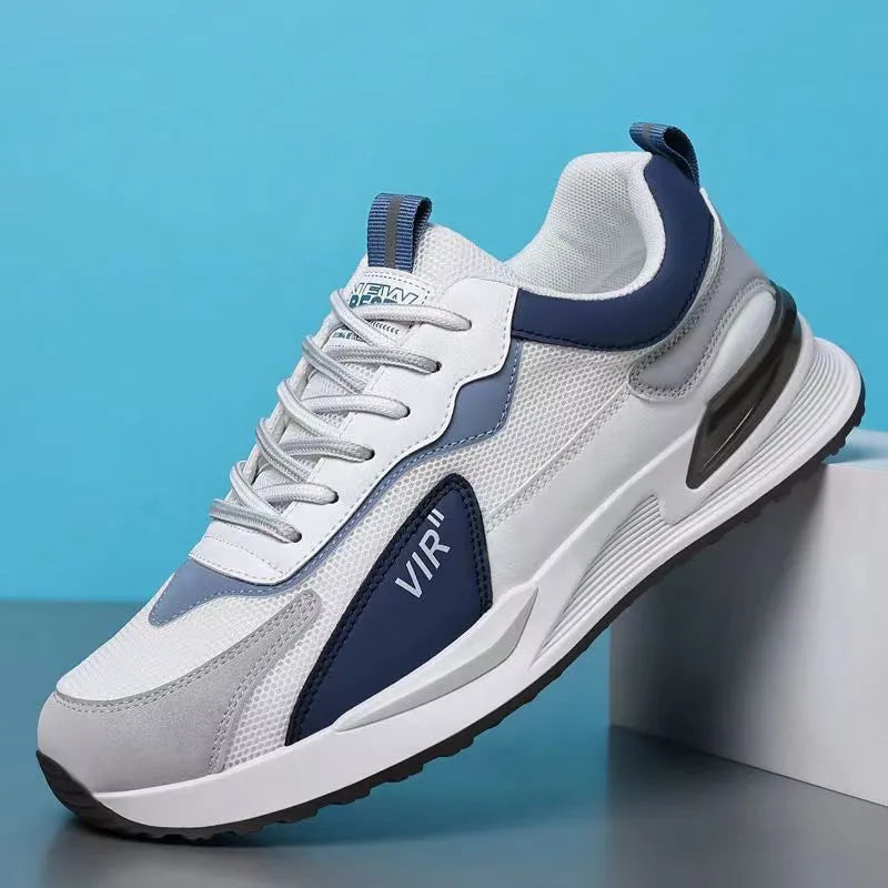 Men's colour block mesh sneakers with lace-up design and round toe