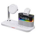 C09 Black three-in-one magnetic night lamp wireless charger with alarm clock on a table