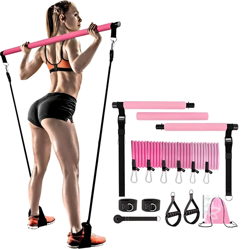 Women's rope stretch fitness stick 11-piece set with adjustable TPE Bodhi poles in pink, purple, and black