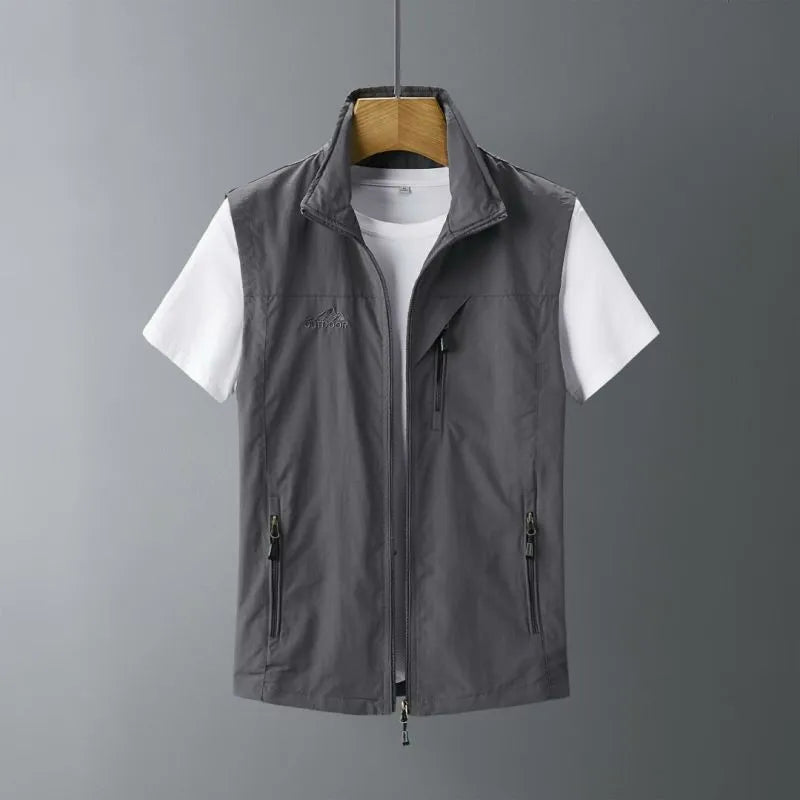 Men's slim fit rabbit fur waistcoat with an attached hood in army green colour.