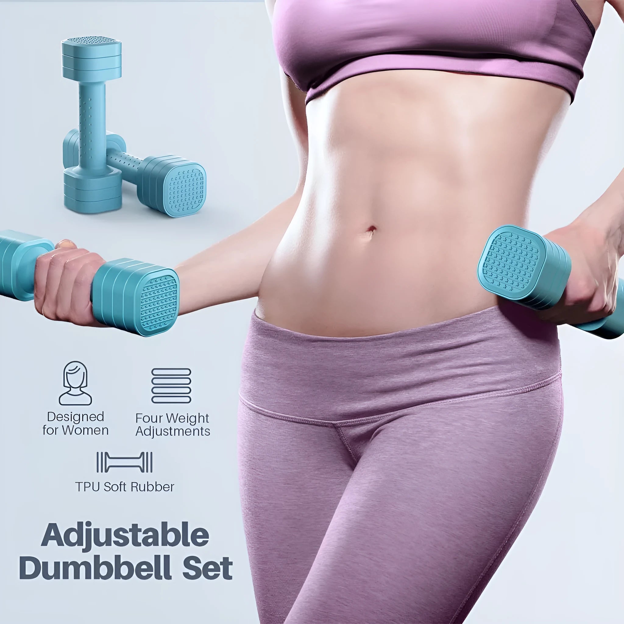 Set of pink detachable ABS plastic dumbbells for women's fitness, showing 5 lb weight.