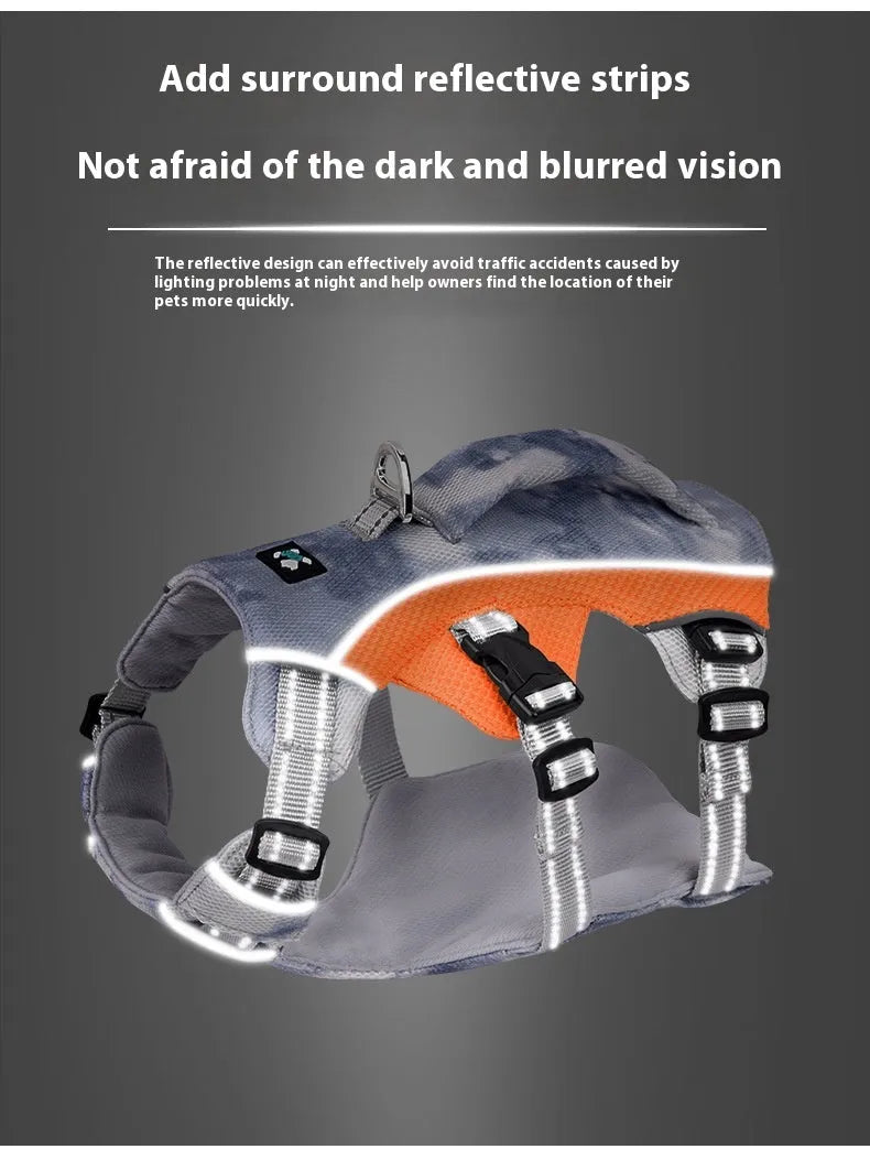 Light blue reflective polyester mesh dog cooling chest strap harness on a background.