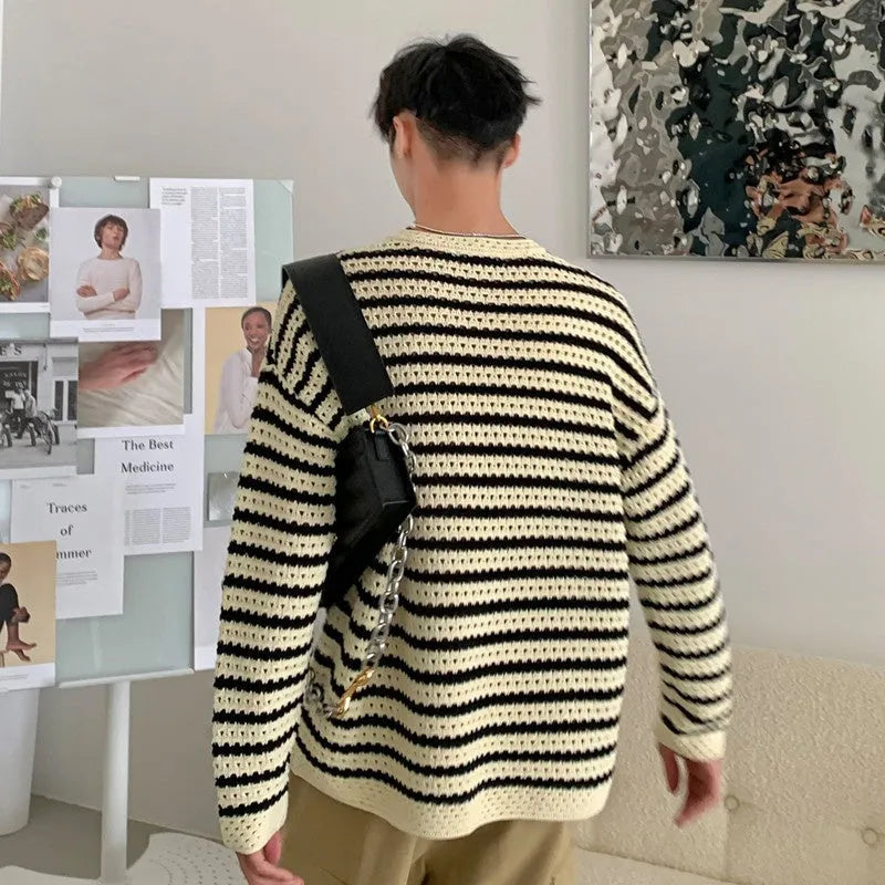 Men's black cotton blend long sleeve loose fit sweater for casual wear
