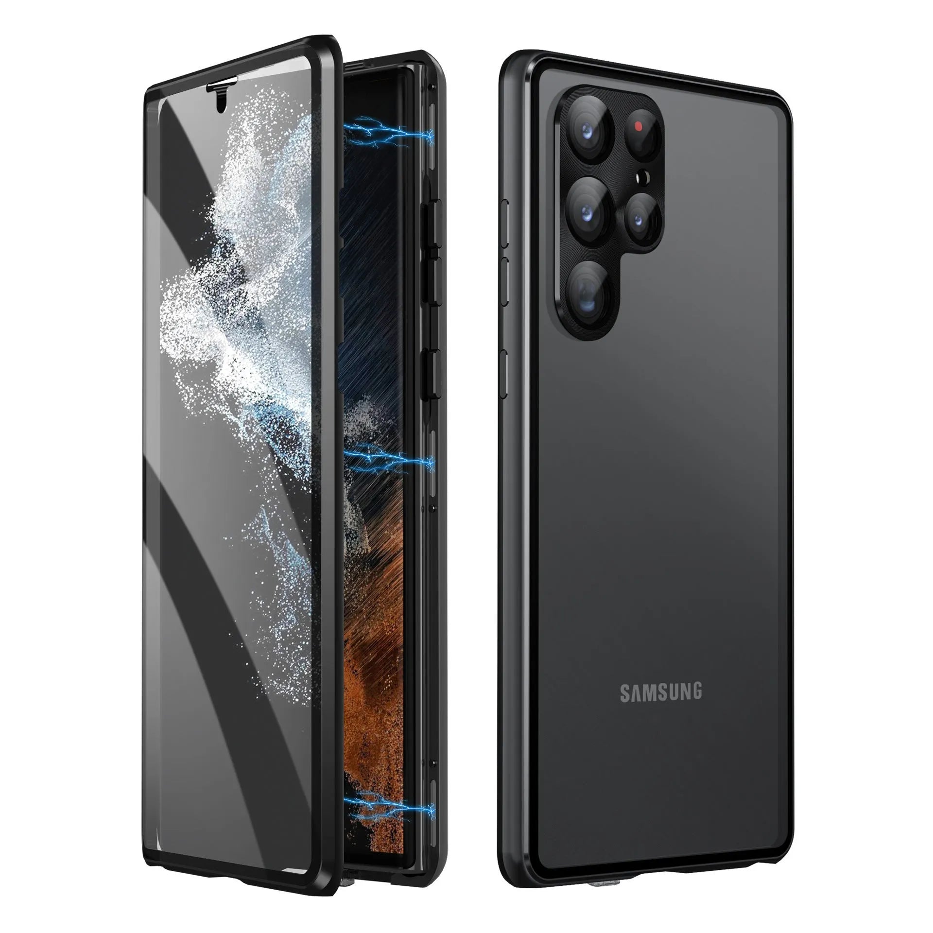 Metal magnetic phone case with a mirror for Samsung S24 Ultra in multiple colour options.
