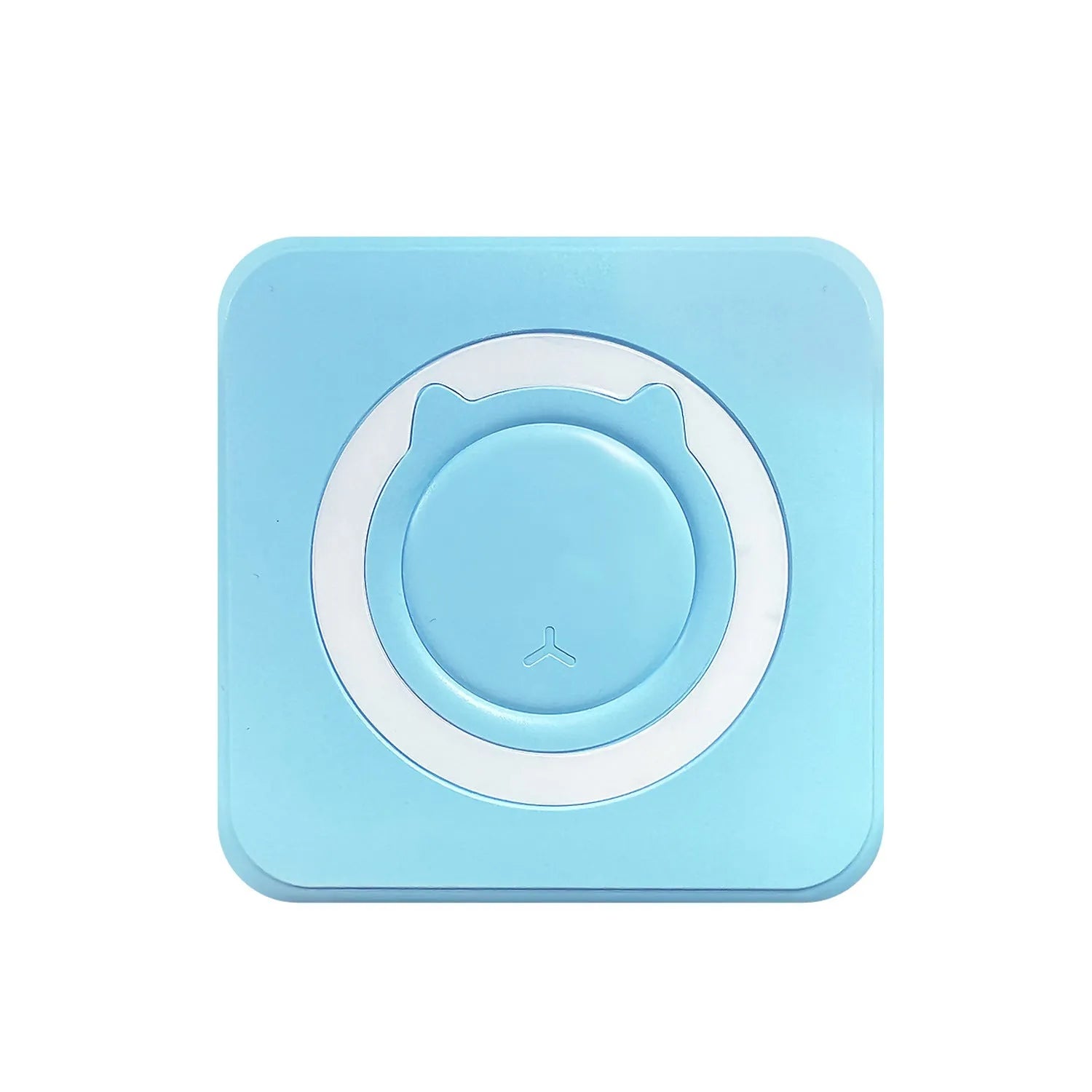 Pocket mini thermal printer in Macaron Blue with USB cable on white background