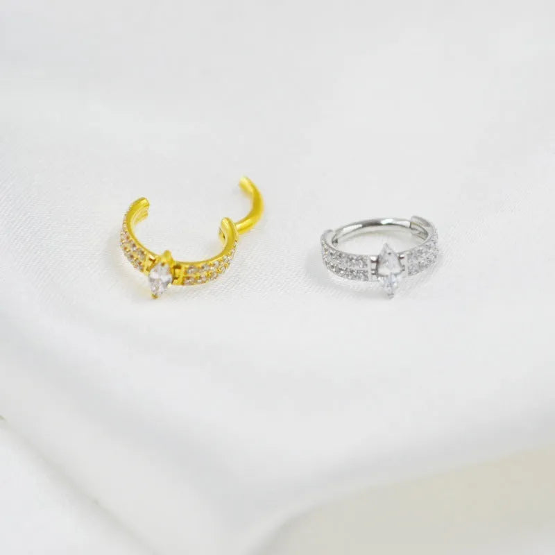 Titanium steel heart-shaped zircon earrings in gold or silver colour, 1.2x8mm