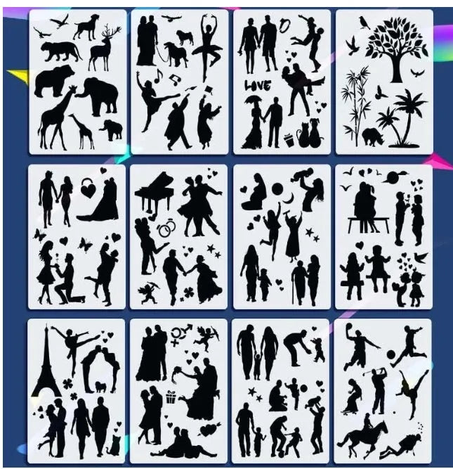 White plastic drawing stencil kit with reusable templates for art and craft designs