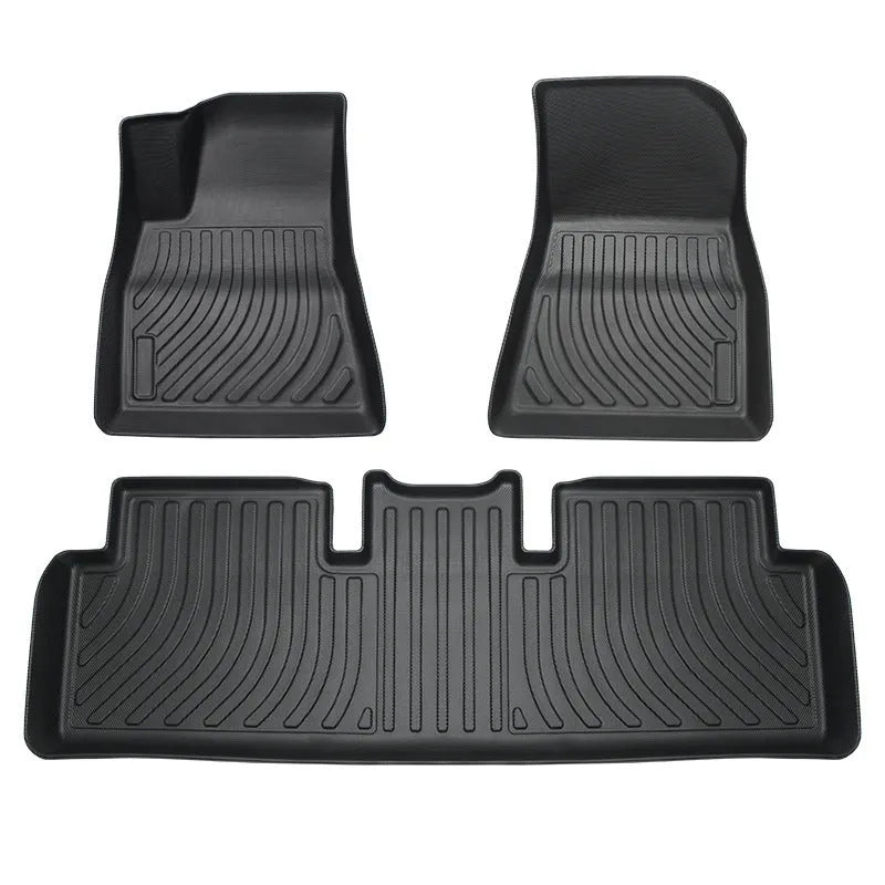 Rubber and TPE floor mats designed for Tesla Model 3, Model Y, Model X, and Model S vehicles