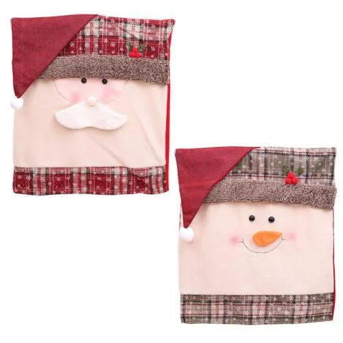 Set of Christmas chair covers featuring Santa Claus, Snowman and Santa hat designs on dining chairs