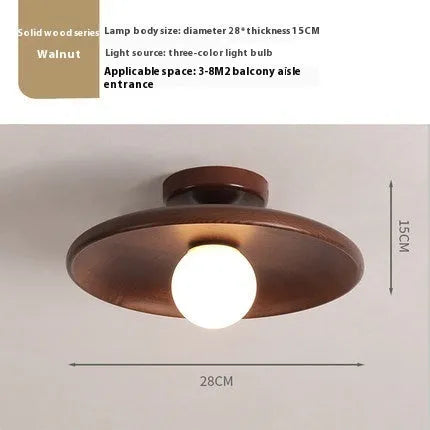Solid wood modern minimalist ceiling lamp with glass shade in three sizes.