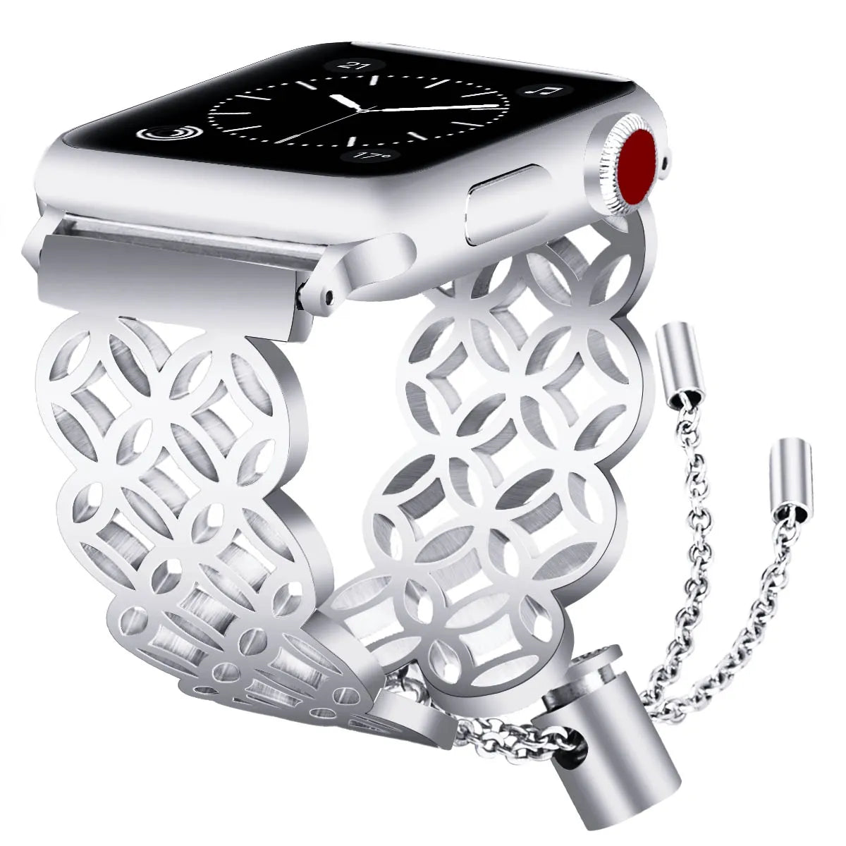 Stainless steel metal watch band compatible with Apple Watch Series with butterfly clasp