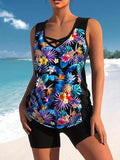Women's blue printed lace two-piece swimsuit bikini with floral pattern