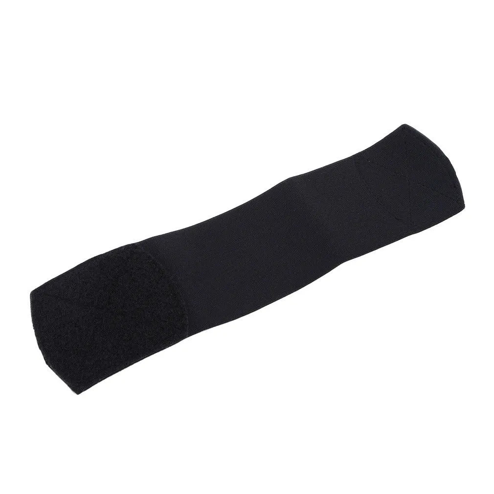 Silicone rubber shin guard fixing strap in red, shown stretched