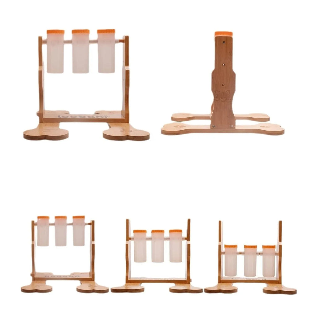Wooden interactive dog puzzle toy and slow feeder with treat slots, 31cm long.