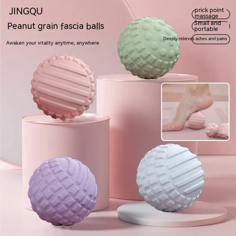 Blue TPR foot massage ball measuring 6cm diameter for yoga and reflexology pressure point therapy