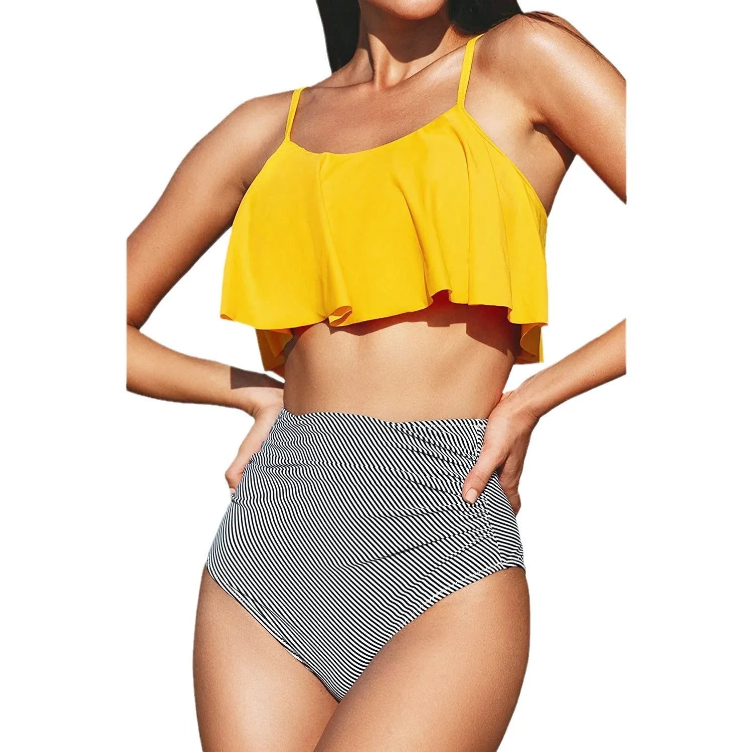 Striped ruffled bikini swimsuit in multiple colours with backless design