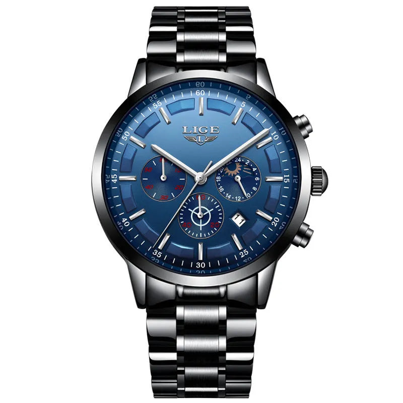 Men's black and rose red gold waterproof quartz sports watch with business styling and 12mm case