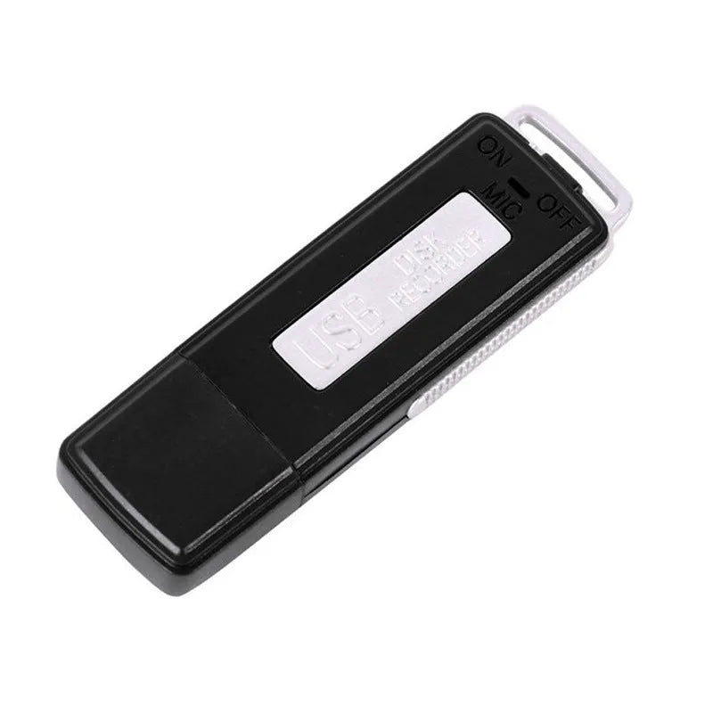 Black 8GB portable USB voice recorder with unidirectional microphone and rechargeable lithium battery
