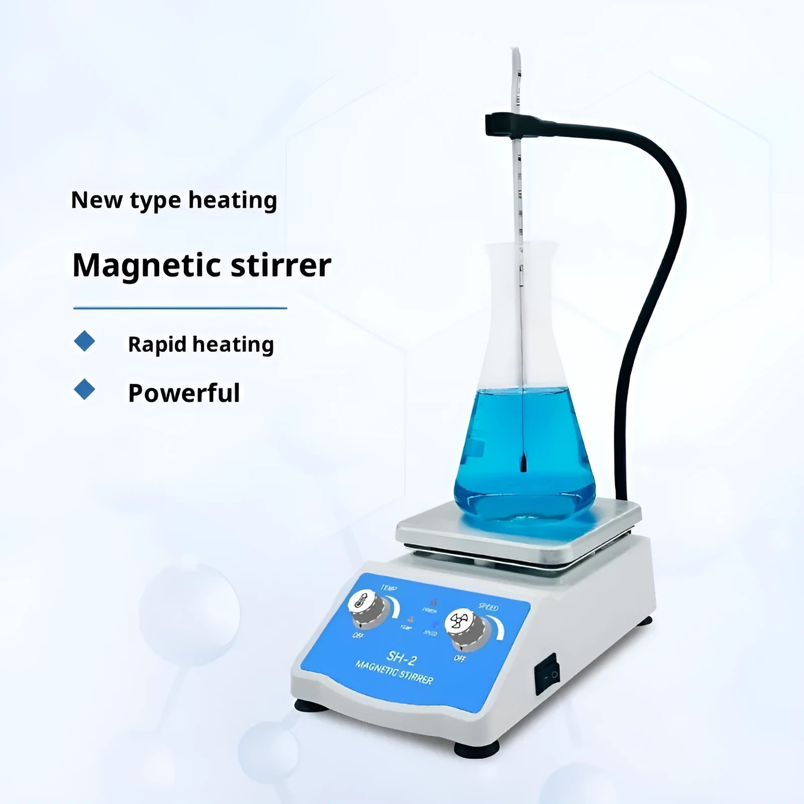SH-2 magnetic stirrer with heating and speed regulation in compact lab body