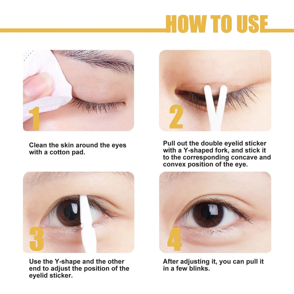 Double eyelid sticker set with 480 invisible pieces, Y clip, small clip, spray bottle and styling cream for natural eyelid crease