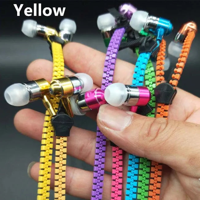 Glowing zipper earphones with alloy metallic housing and 1.2m cord in five colours