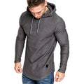 Men's slim fit hoodie in black, cotton blend, long sleeve pullover with hood, casual gym top.