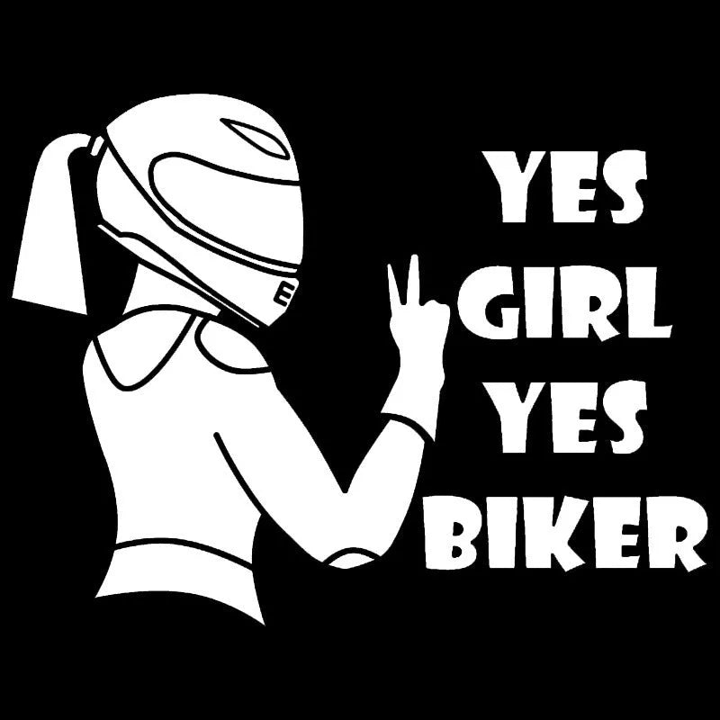 Cool girl rider character car sticker in waterproof PET material, 16cm by 15cm