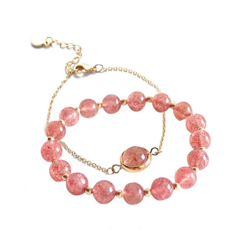 Women's double-layer crystal bracelet with lucky beads and gold electroplating in various natural stone colours
