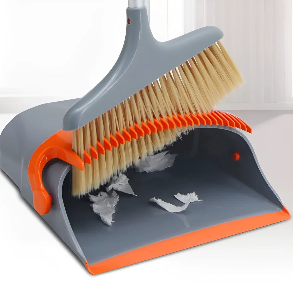 Foldable broom dustpan and bucket cleaning set in upgrade colour on floor