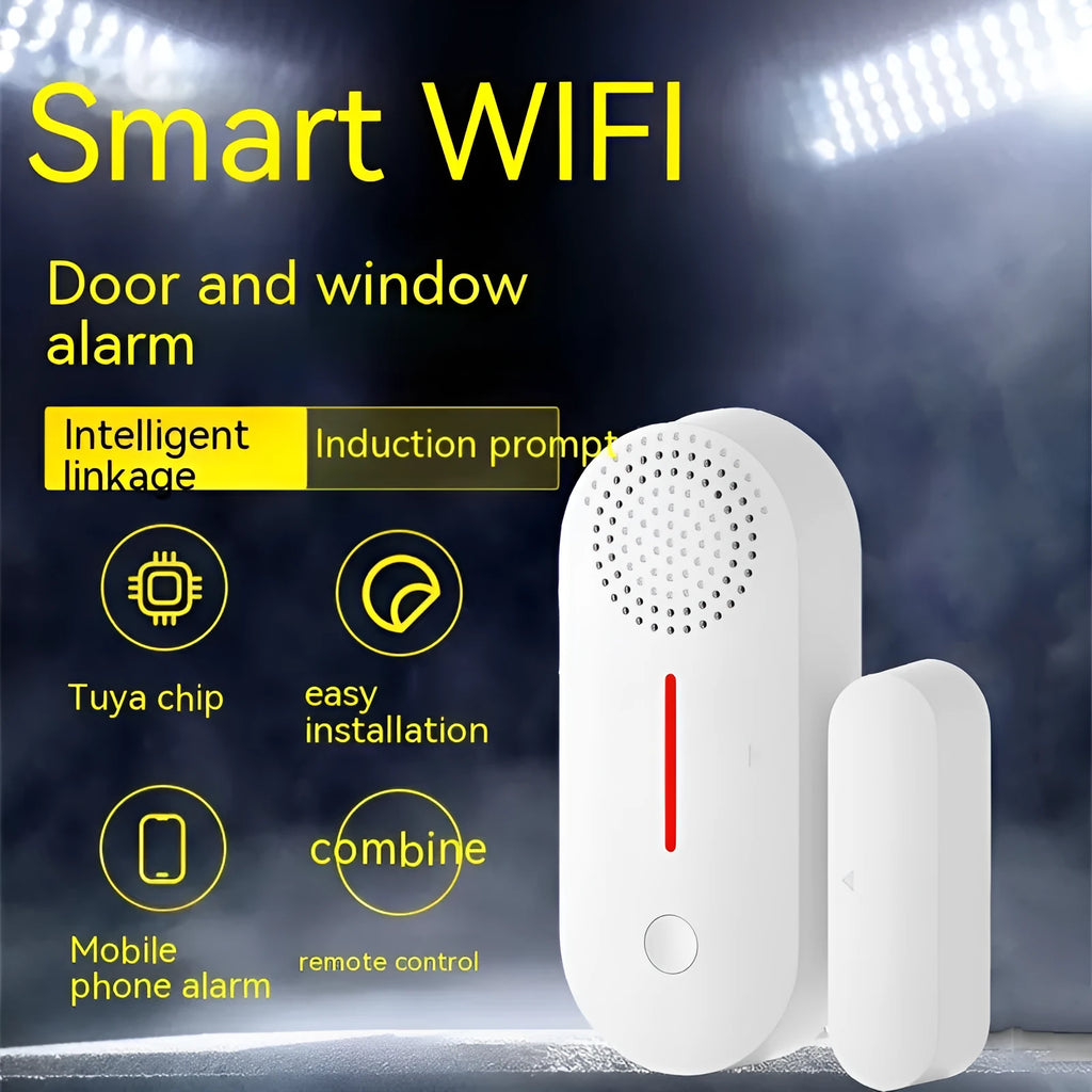 WiFi door magnetic sensor alarm unit for home security with acousto-optic alert.