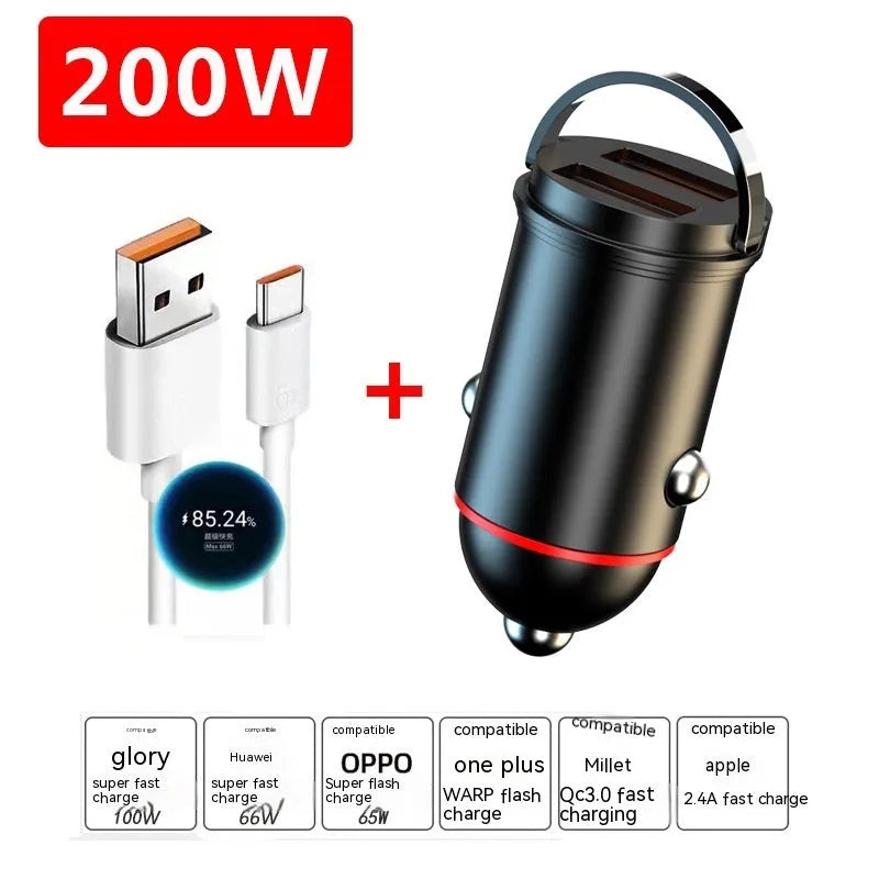 Black 200W car charger with USB ports for multiple device charging