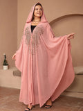 Long purple chiffon shawl with rhinestone beading, draped to show length and detail.