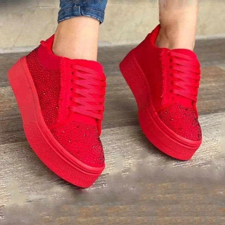 Plus size women's casual sports shoes with thick rubber soles and lace-up design in multiple colours